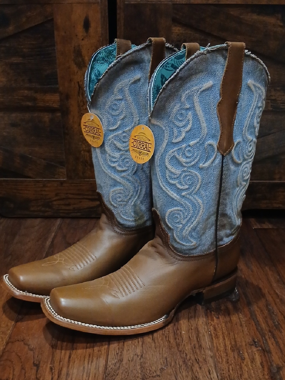 Corral Brown Leather and Light Blue Boots